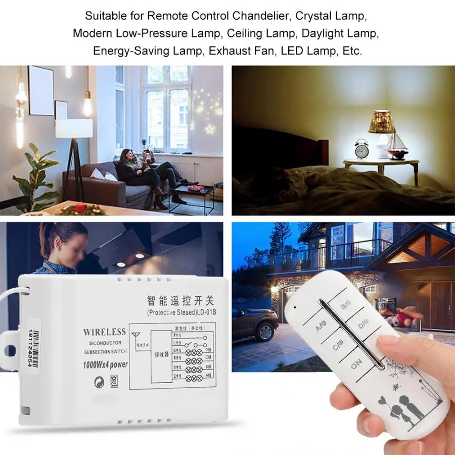 

220V 4 Way On/Off Smart Wireless Light Wall Digital Remote Switch
