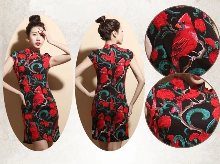 Китайские платья Ципао Cheongsam из хлопка и льна Mujer Vestidos размера плюс для женщин короткие 3XL 4XL 5XL летние Новое поступление