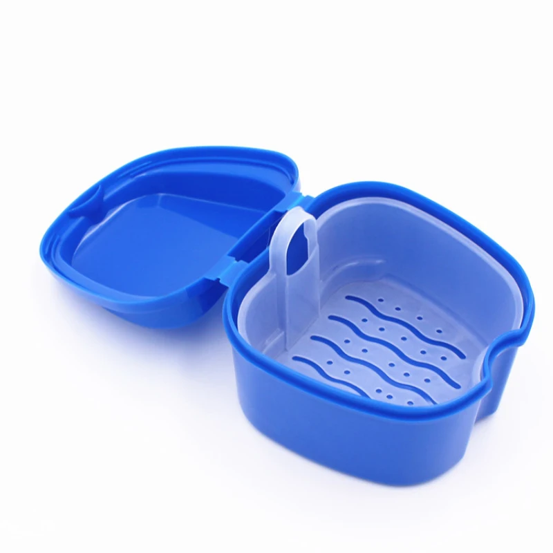

Oral Tooth Care Denture Bath Box Case Dental False Teeth Storage Box With Hanging Net Container Denture Box With Net Sept