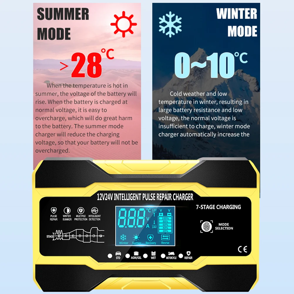 Автомобильное зарядное устройство 12 в 10 А 24 В 5 полностью автоматическое умное