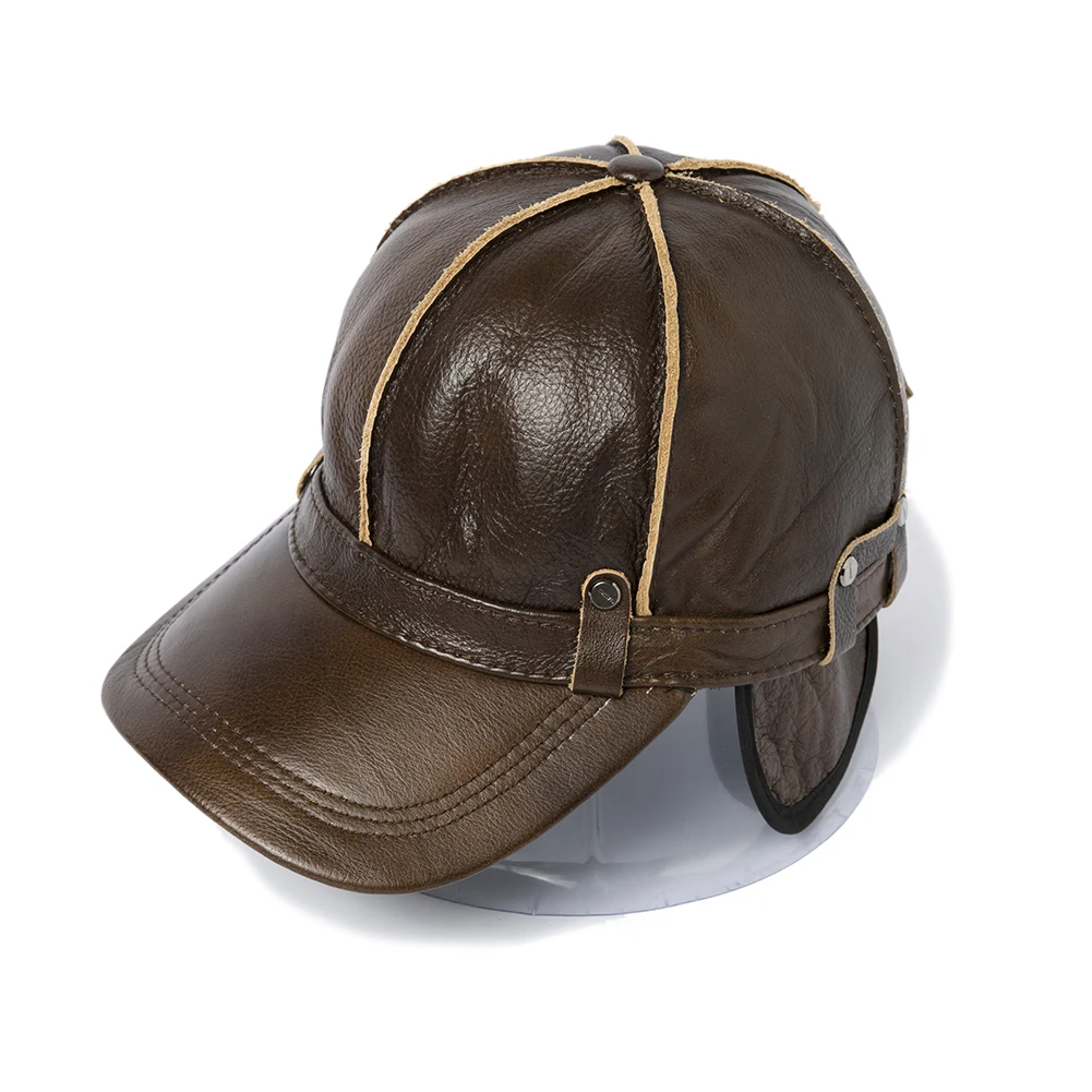 Бейсболка B52 мужская из натуральной кожи однотонная регулируемая бейсболка с