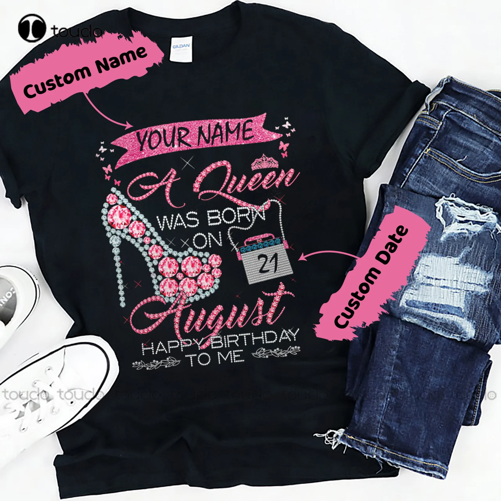 

New A Queen Was Born On Custom Date August Happy Birthday To Me Custom Name T Shirt Tee Shirt S-5Xl