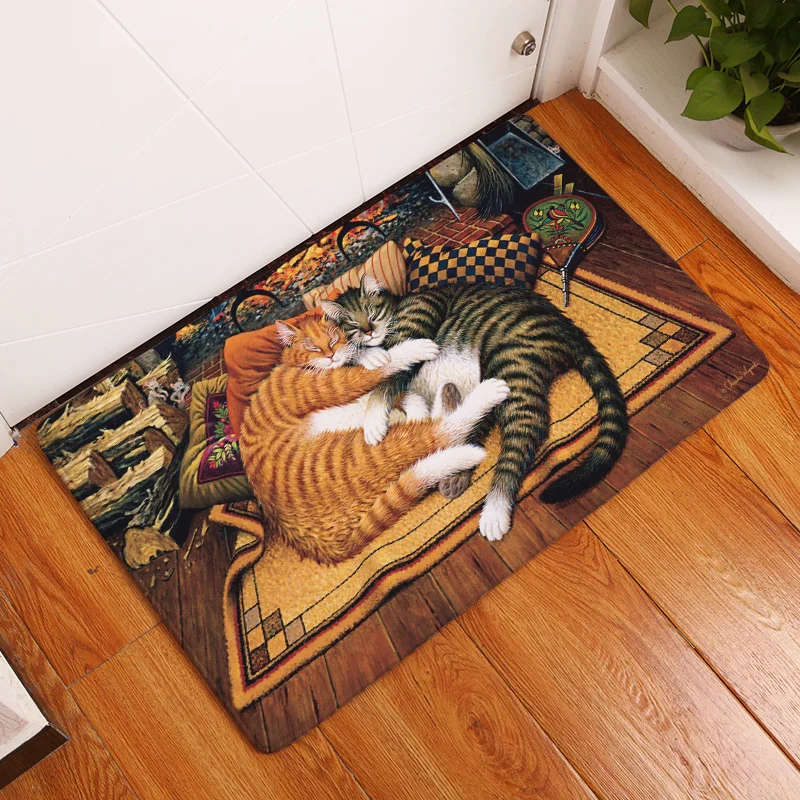 

Декоративный Придверный коврик в виде мультяшного кота для прихожей, нескользящий ковер в виде ленивого кота для ванной комнаты, домашний д...
