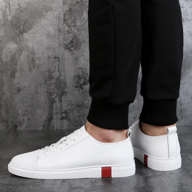 Кроссовки мужские из натуральной кожи на шнуровке белые дышащие повседневные