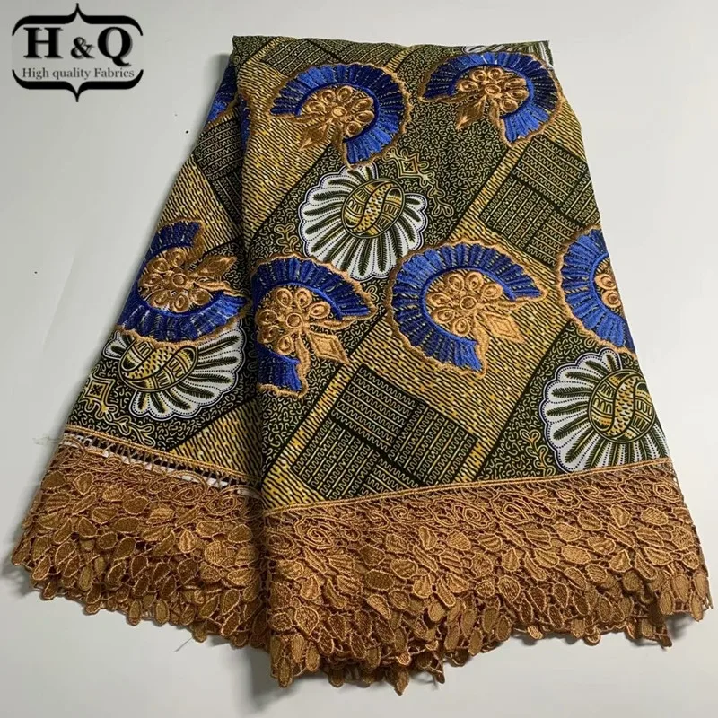 

H&Q latest african batik lace wax fabric 100% cotton embroidery 6 yards/piece nigerian guipure laces water soluble fabrics H1133