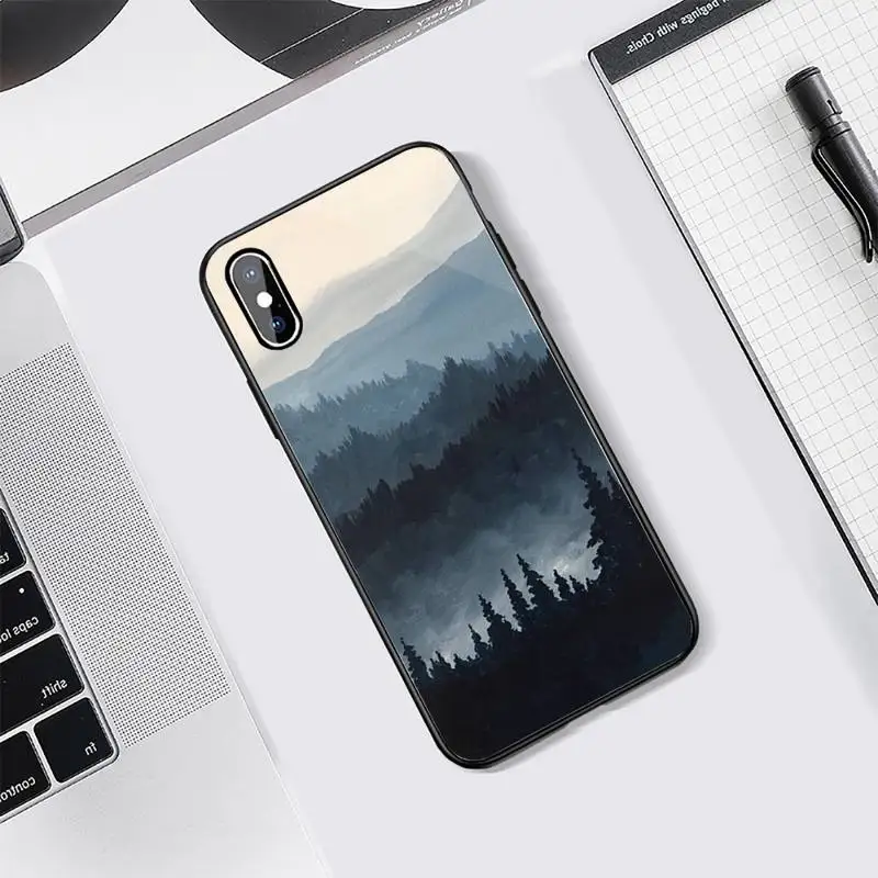 

forest Mountain road trip landscape Phone Case Tempered glass For iphone 5C 6 6S 7 8 plus X XS XR 11 PRO MAX