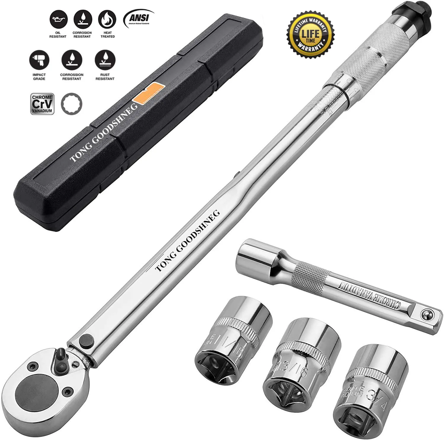 20-150 ft-lb Torque Wrench 1/2 Drive Click with Sockets and Extension I Reversible 1/2