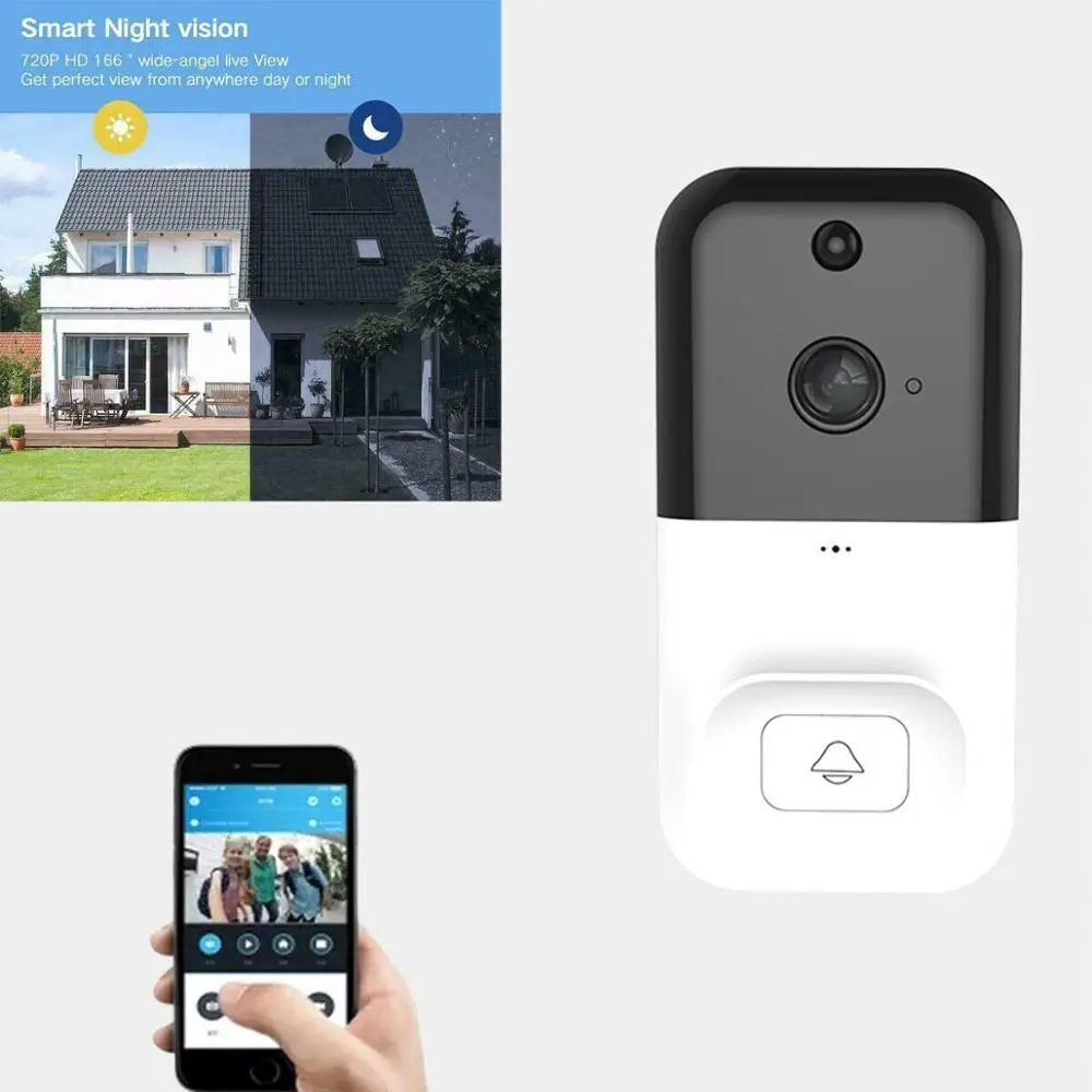 

Wireless Smart WiFi DoorBell Camera Phone Video Door Visual Ring Door Bell Intercom with PIR Night Vision Home Security Camera