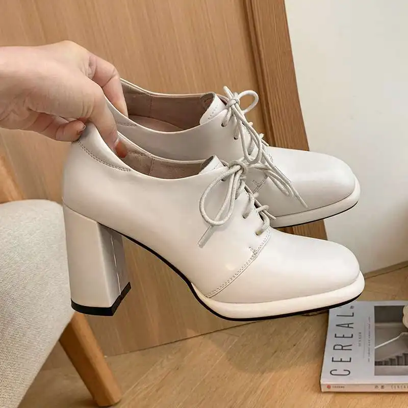 

Krazing Pot new plus size genuine leather round toe super high heels brand shoes young lady daily wear lace up women pumps L9f1