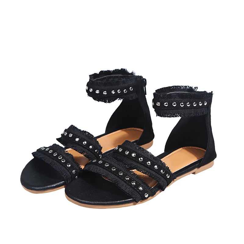 

Ladies Flat Shoes Rivet Women's Sandals Classic Cover Heel Tassel Casual Footwear Female Outdoor Beach Woman 2021 Summer