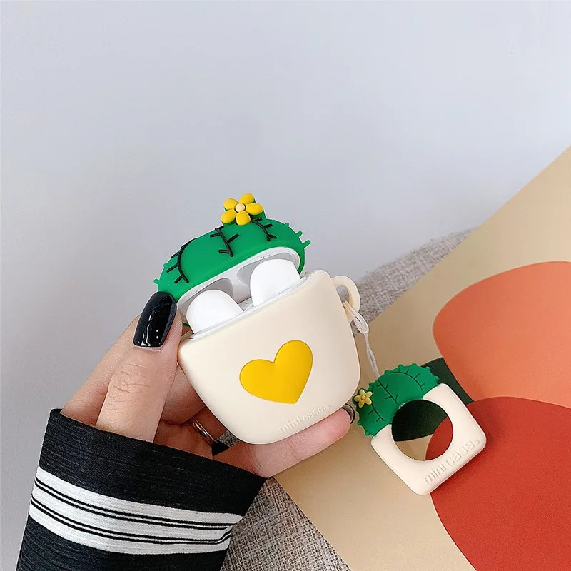 Чехол для AirPods 1/2 чехол наушников с мультяшным сердцем и КАКТУСОМ милый
