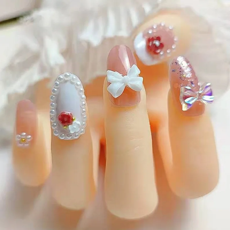 

Bowknot Nail Piece False Nails 24 PCS Save Time Adhesive Jelly Nail Patch Cute Princess Manicure for Nail Salon Art DIY DL