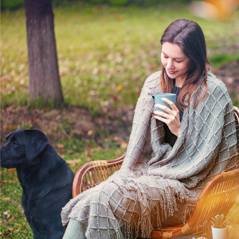 

Nordic Ins Square Pure Color Knitted Blanket Single Nap Homestay Sofa Decoration and Towel
