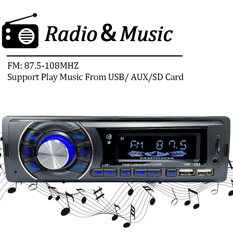 Hippcron Автомагнитола стерео приемник 1 DIN FM Bluetooth MP3 аудио плеер сотовый телефон