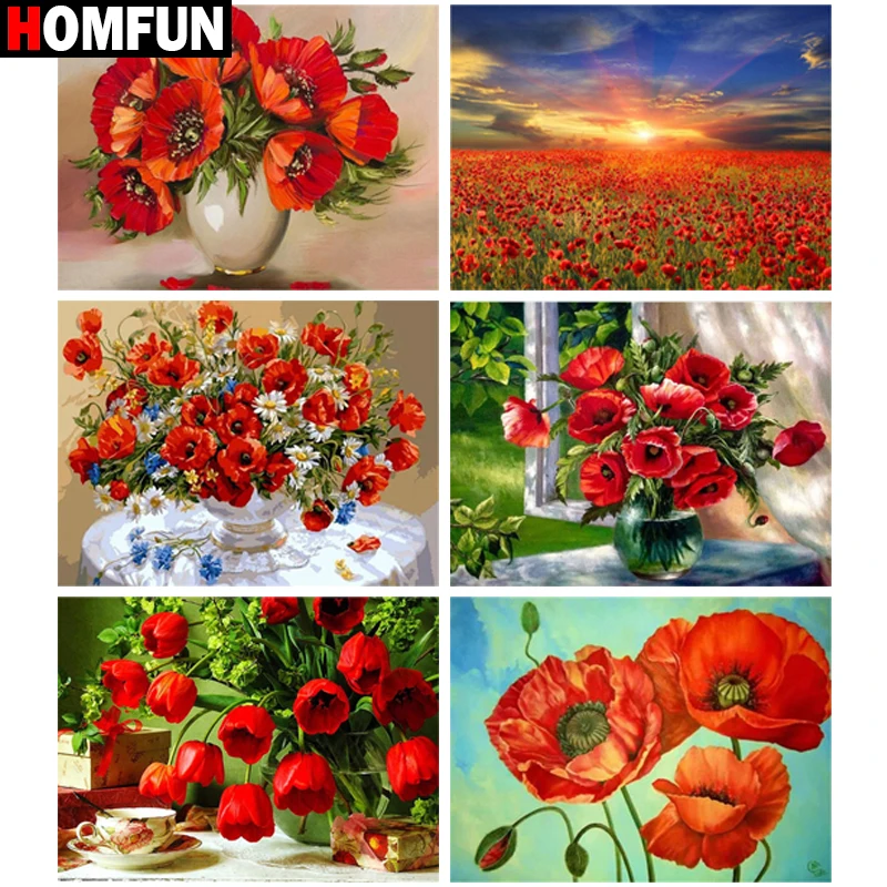 

HOMFUN Full Square/Round Drill 5D DIY Diamond Painting "poppy flower scenery" Embroidery Cross Stitch 5D Home Decor Gift