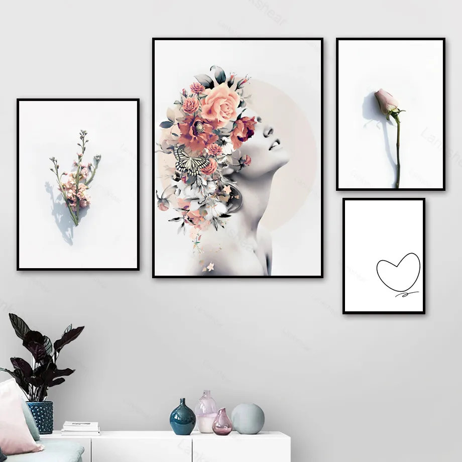 Девушка Бабочка Роза Цветок Любовь цитаты настенная Картина на холсте