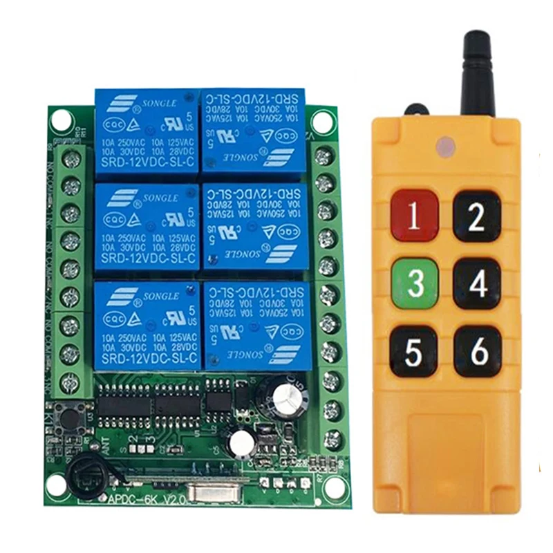 

Ndustrial Sector DC 12V 24V 6CH RF Wireless Remote Control Switch Radio Receiver With 20M-2000M Long Distance Remote controller