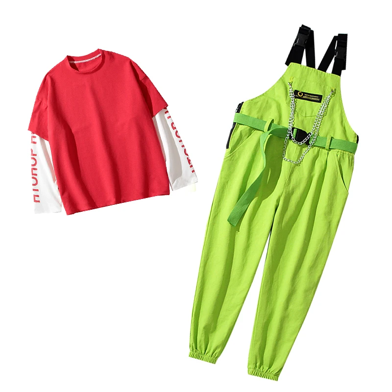Splicing Top Hip Hop Dance Clothing Kids Fluorescent Green Suit Jazz Dancing Clothes Festival Children Ropa Stage Outfit | Тематическая