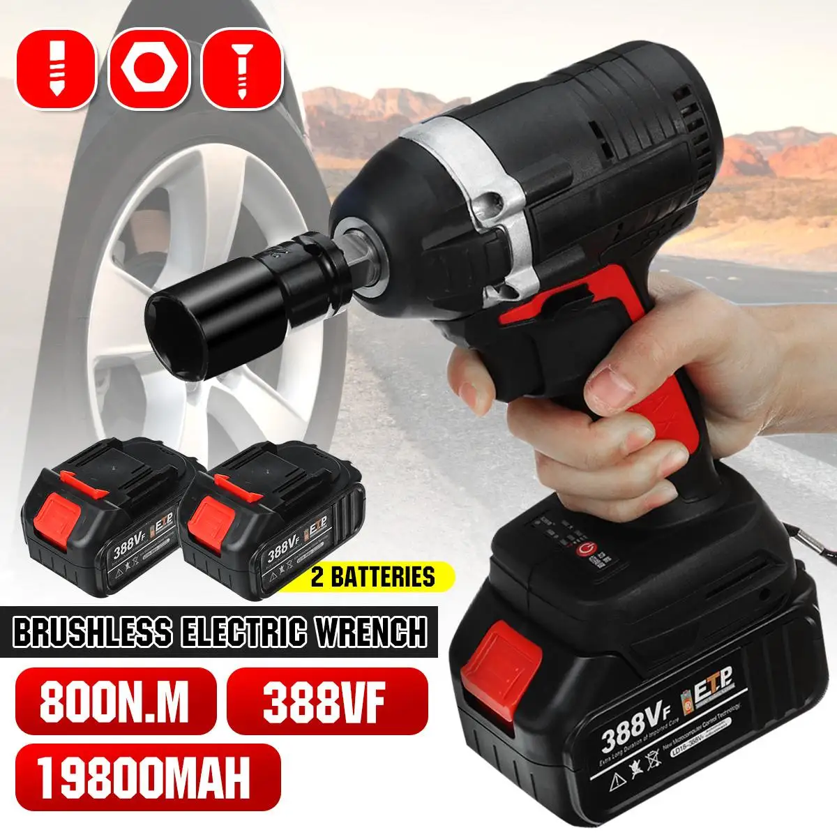 

388V 800N.m Electric Brushless Cordless Wrench 1/2 Battery Impact Wrench Drill Power tool For Makita 18V Battery