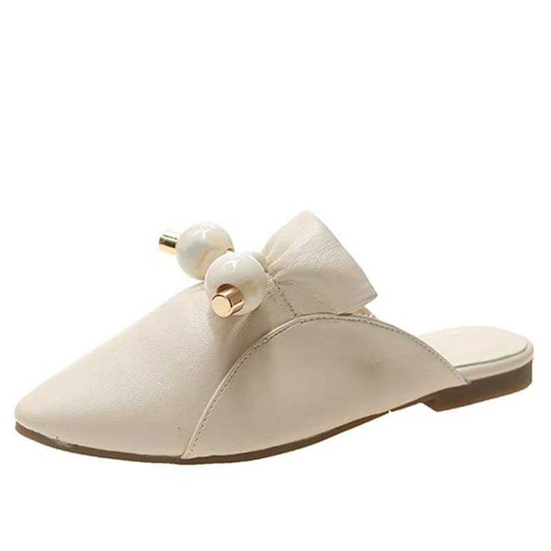 

Women's Slippers Ladies Pu Leather Shoes Waterproof Low Heels Fashion Female Slip On Footwear Pleated Outdoor 2021 Woman Comfort