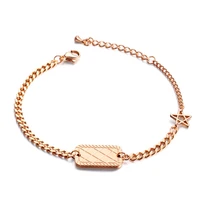 trendy stainless steel square star bracelet bangle for women rose gold color adjustable chain cuff hand jewelry gift