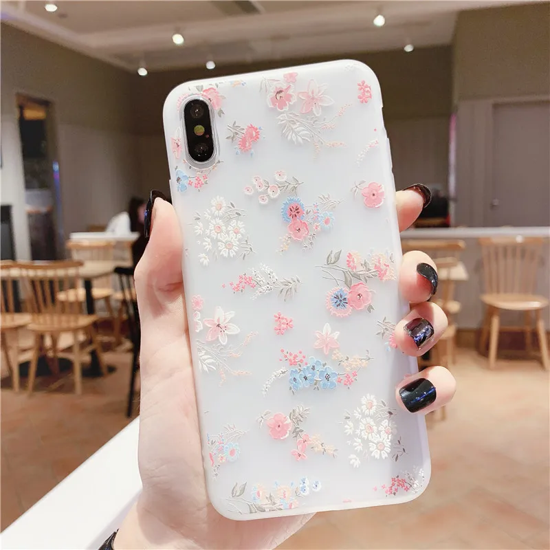 Fashion Flower Soft Silicone Phone Case For iPhone 11 Pro MAX XS XR White TPU Cover Floral 8 7 Plus 6 6s 5 5S SE Fundas |