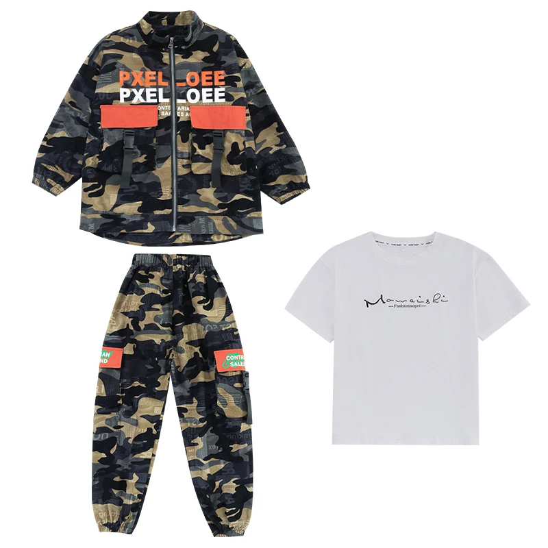 

Kids Hip Hop Camouflage Clothes Modern Jazz Street Dance Performance Suit Child Long Sleeve Jacket Catwalk Show Costumes