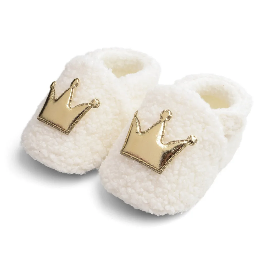 Обувь для новорожденных детские зимние ботинки с короной пушистые хлопковые