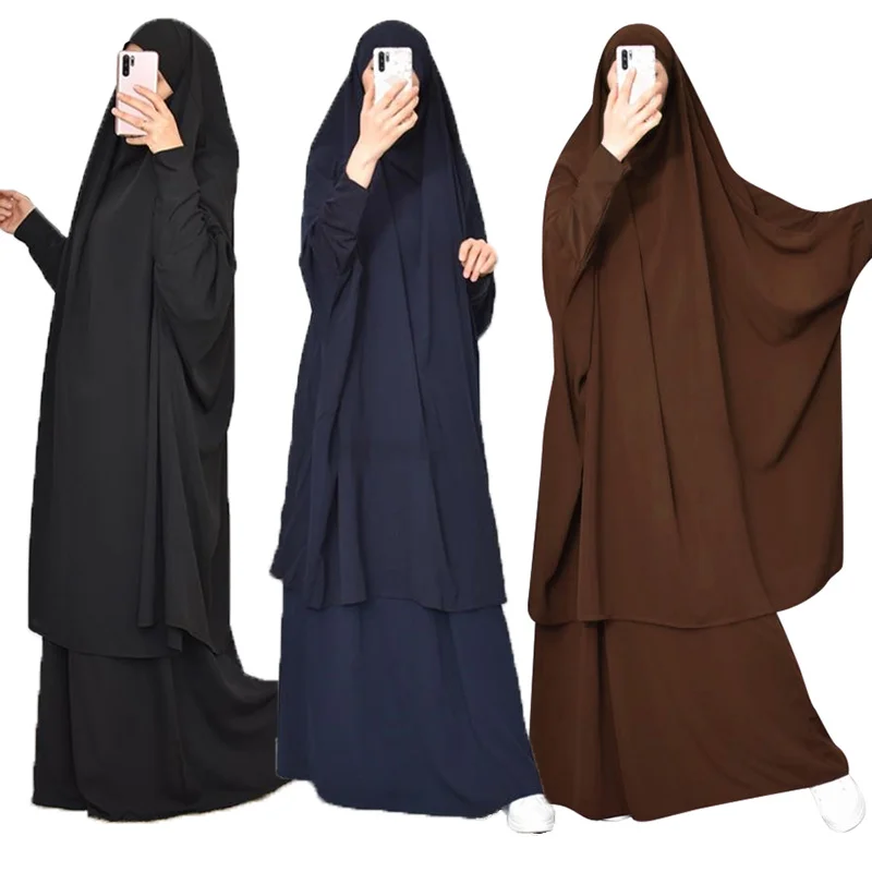 

2022 Eid Muslim Women Hijab Dress Prayer Garment Set Jilbab Namaz Full Cover Ramadan Long Khimar Gown Abayas Islamic Clothes