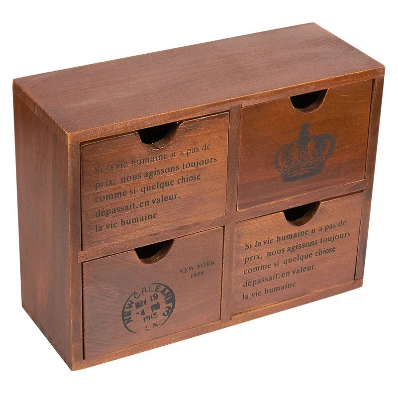 4 Drawer Wooden Storage Organizer Small Desktop Decorative Cabinet Boxes for Craft Vintage Jewelry Chic French and Cro | Дом и сад