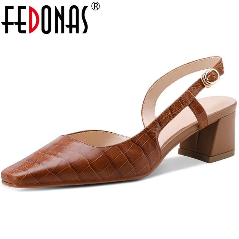 

FEDONAS Vintage Genuine Leather Sandals For Women Shallow Top Quality High Heels Pumps 2021 Newest Wedding Casual Shoes Woman