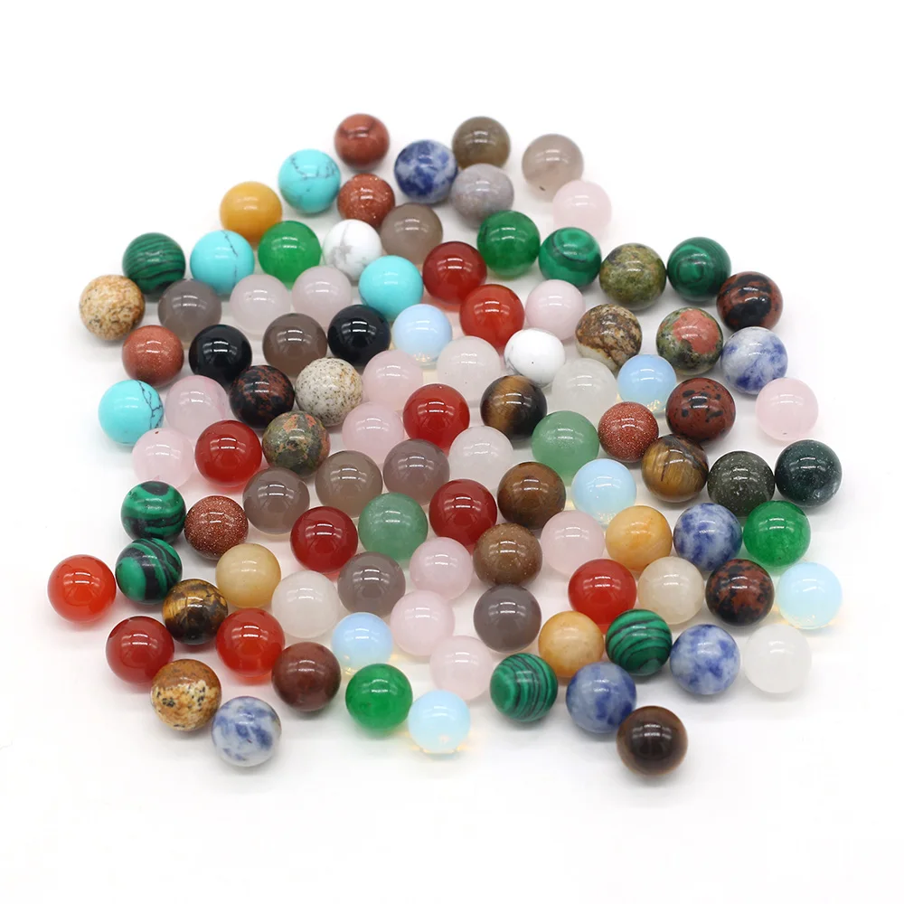 

10 Pcs Natural Stone Loose Beads No Hole Round Polished Agates Crystals Turquoises Opal Bead Charms for Jewelry Making 8mm