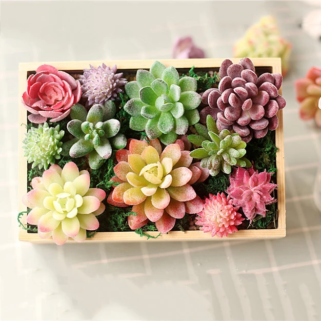 

NEW 18pcs Mini Fake Artificial Succulent Flocking Plants Unpotted Succulents Plant Lotus Landscape Decorative Garden Arrange