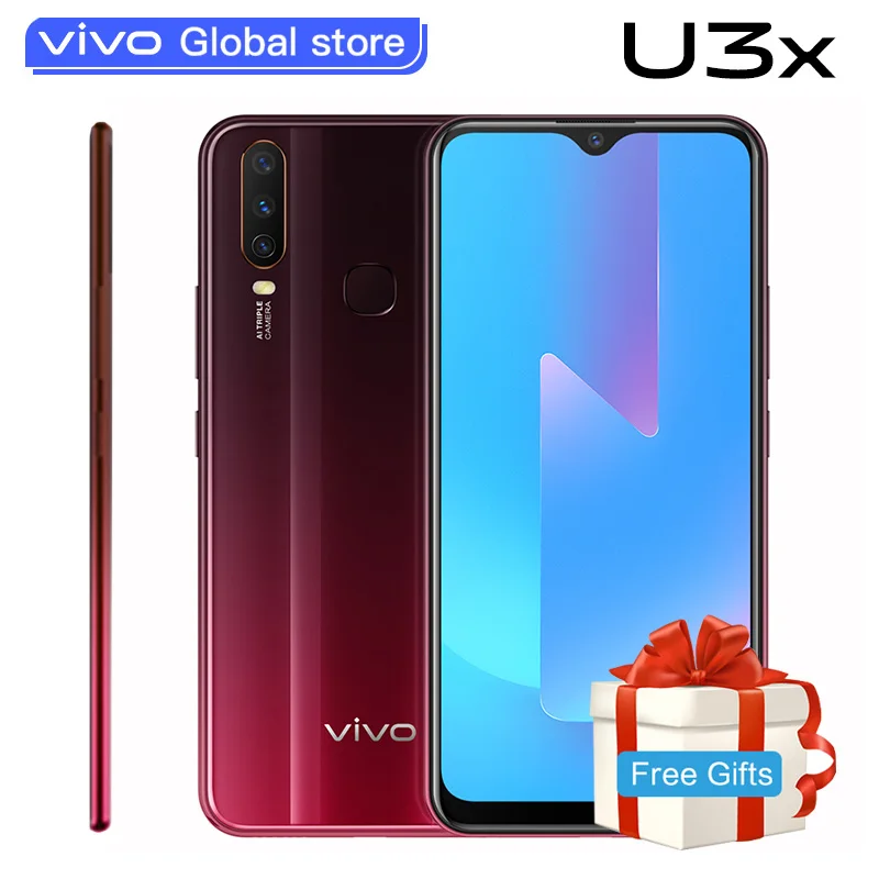 vivo U3x Snapdragon665 мобильный телефон Android Восьмиядерный 5000 мАч Быстрая зарядка 6,3" 3 камеры Новая модель телефона