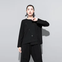 ladies long sleeve t shirt spring and autumn new style personality stitching button irregular street loose long sleeve t shirt