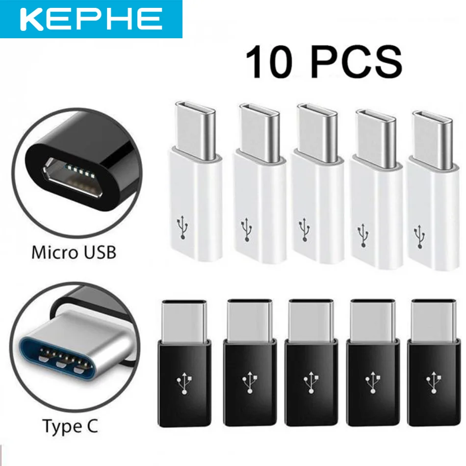 10 шт., адаптер USB Type-C (папа)-Micro USB (мама)