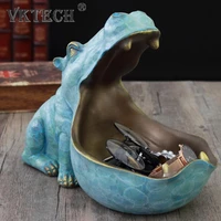 resin hippo statue hippopotamus sculpture figurine for key candy container table artware decor home decoration accessories