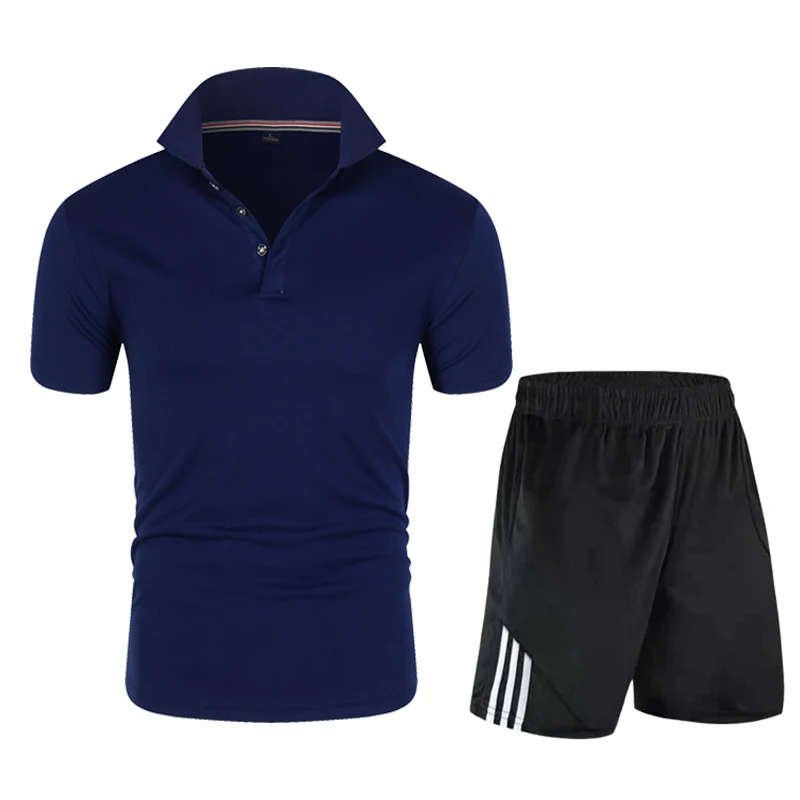 

Men's casual sports suit polo shirt + rope shorts two-piece wear-resistant comfortable street jogging basketball sportswear