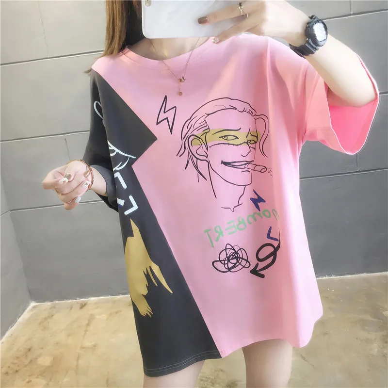 

Cotton Basic Vogue Casual Funny summer short Mid-length women t-shirts Ins Hot Tops Plus Size Korean Streetwear ulzzang Y5863