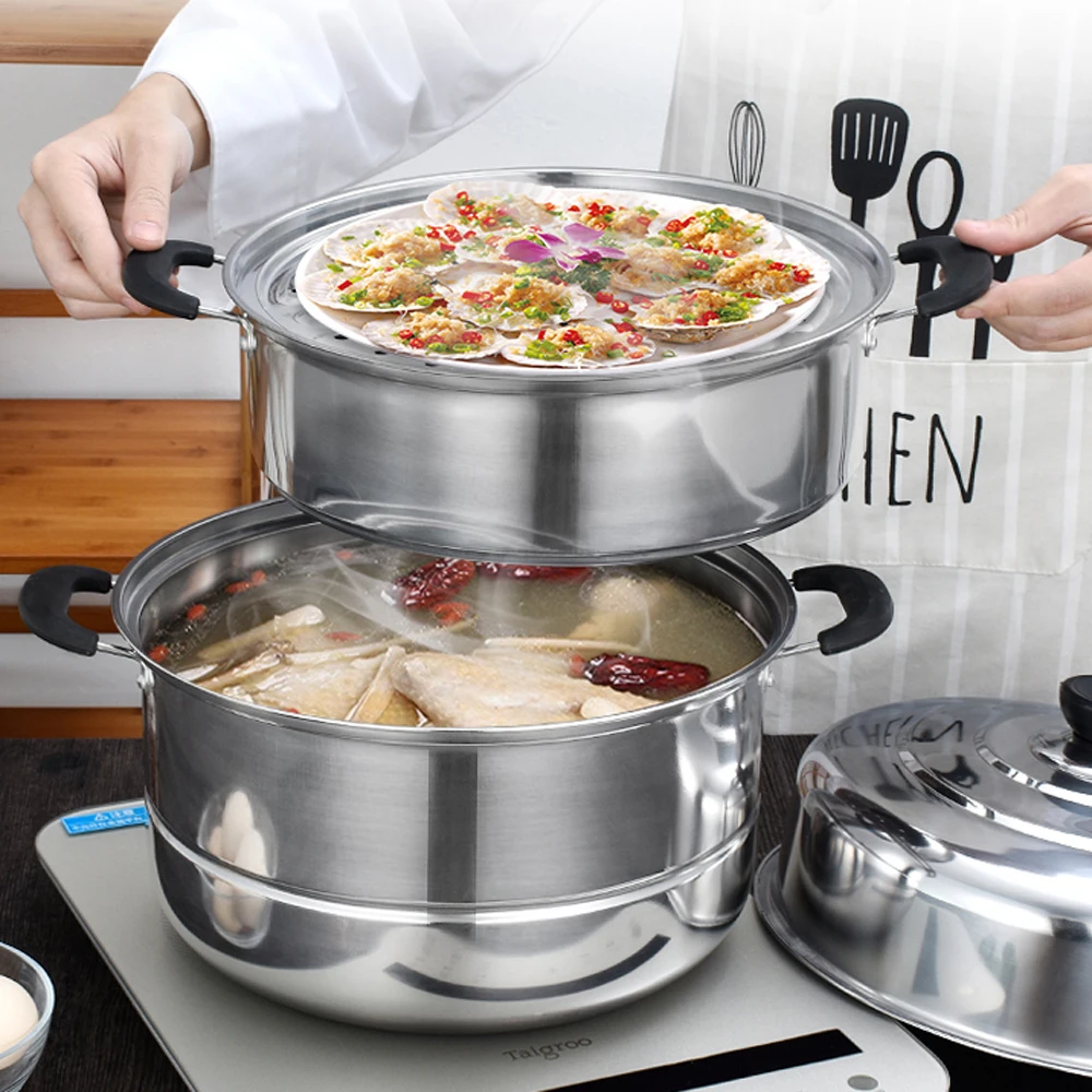 Пароварка из нержавеющей стали толстая кастрюля для приготовления супа 2 3 уровня