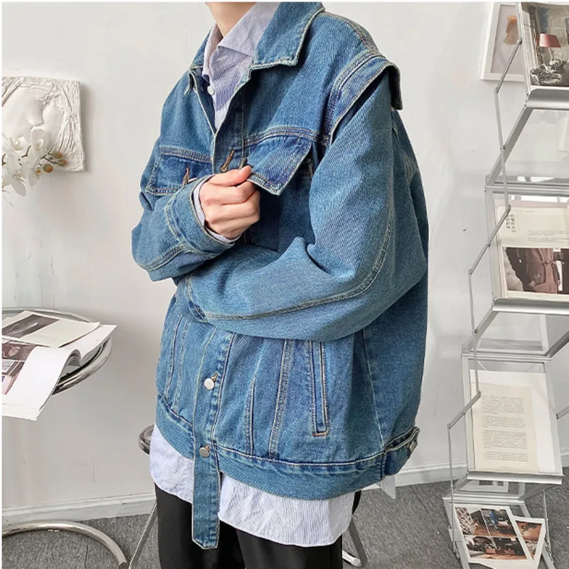 

IEFB Spring New Niche Deconstruction Korean Asymmetric Jeans Jacket Design Loose Big Size Blue Denim Coat For Men 2021 New Y6102