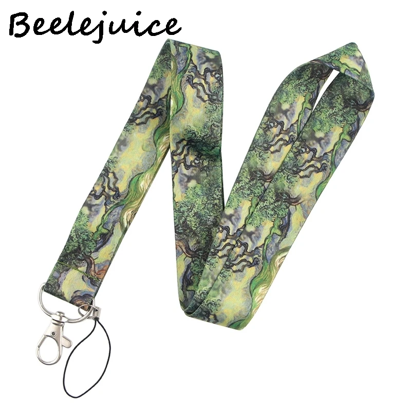 

24pcs Van Gogh Oil Painting Forest Art Key Chain webbings ribbons Neck Strap for Phone Keys ID Card Cartoon Lanyards Decorations