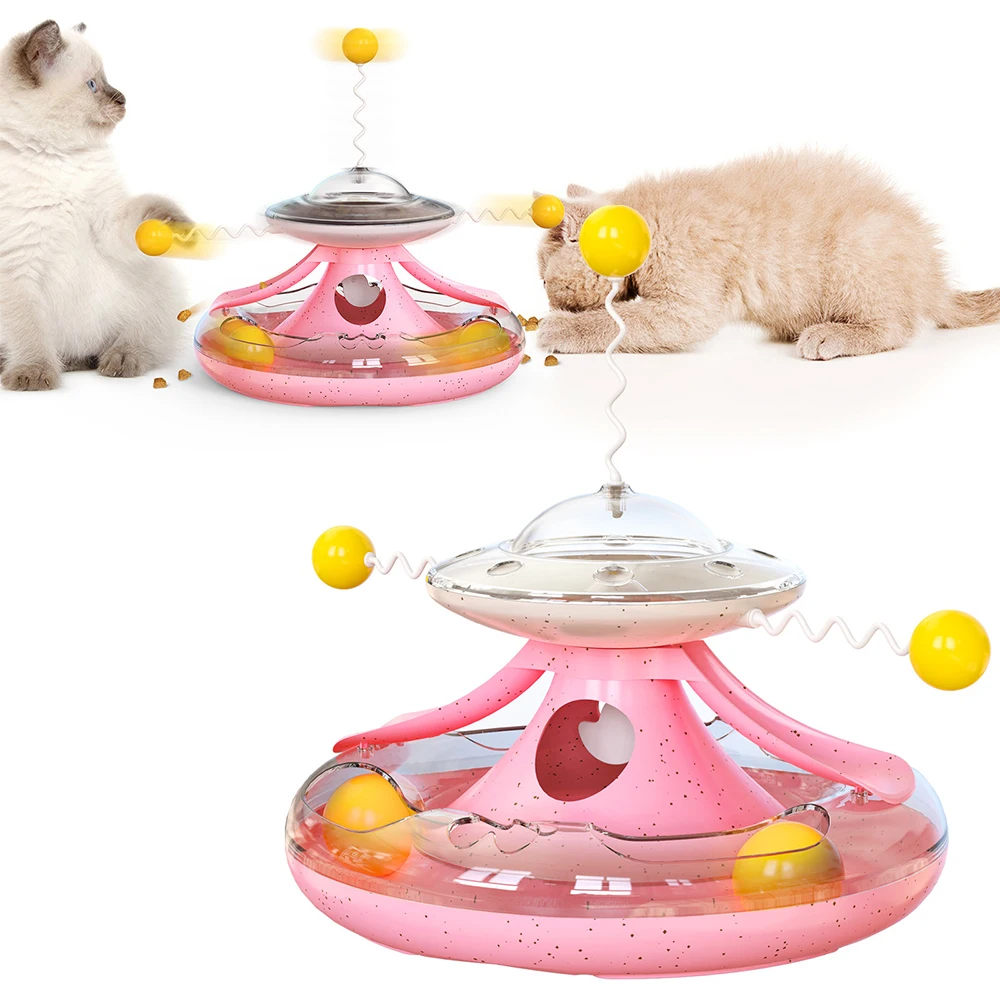 

2021 Pet Cat Toy Tumbler Cat Turntable Track Ball Windmill Food Leakage Toy Fun Cat Stick Pet Supplies Multifunctional Cat Toys