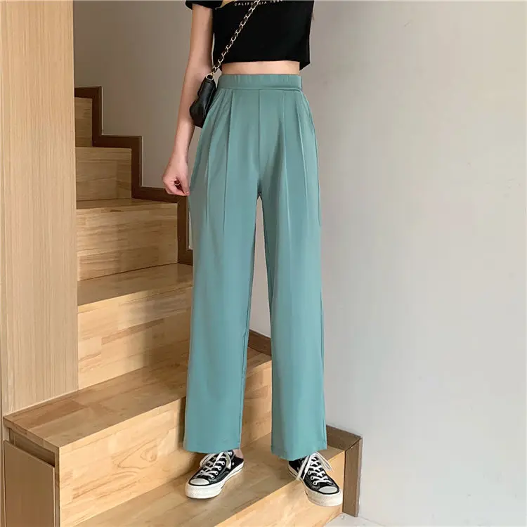 

Spring and autumn new casual pants women loose and thin drape high waist straight wild wide leg suit pants Wholesale