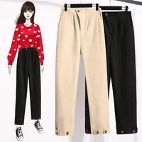 black button plus large size oversize korean vintage autumn womens clothing high waist trousers fashion pants for girls