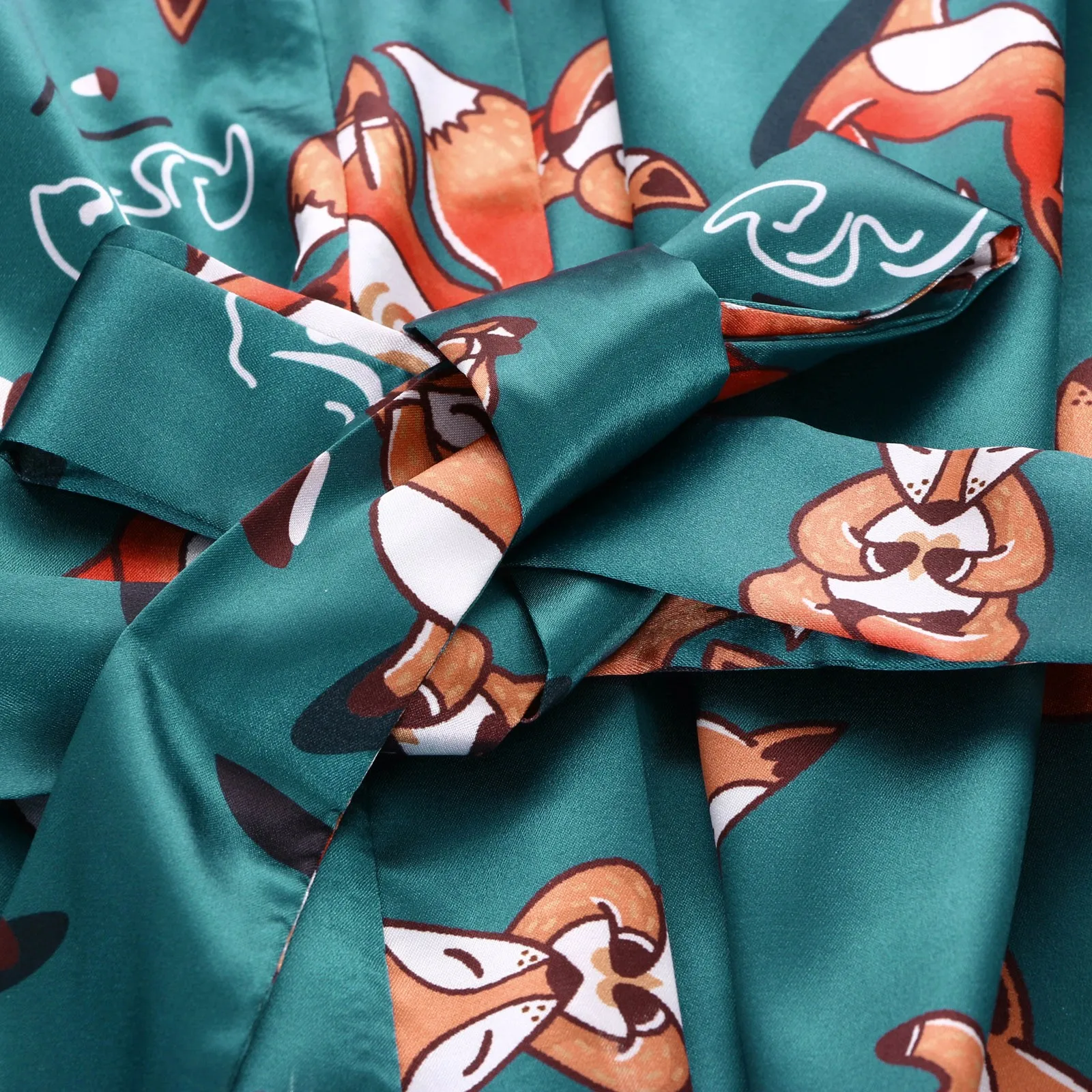 

Fox Print Silk Satin women Robes Wedding bridesmaids Pajamas Sleepwear Bathrobe Belt Nightwear Bathroom Spa Casual Robe A50