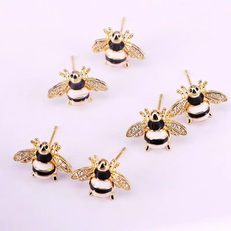 6 пар Кристальные белые и черные эмалированные милые насекомое пчелы золотого