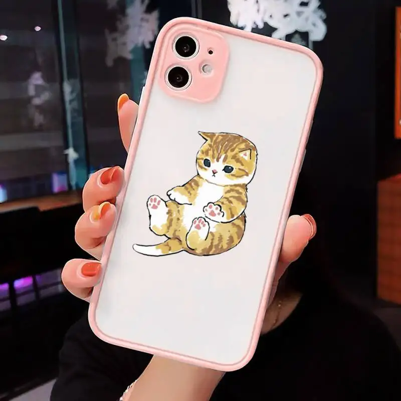 

cartoon cute Cat Phone Case Matte Transparent for iPhone 7 8 11 12 s mini pro X XS XR MAX Plus cover funda