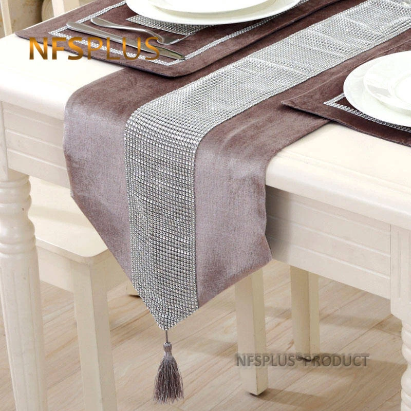 

Modern Sequin Table Runner with Tassel Luxury Purple Red Champagne Placemats Wedding Tablecloth Table Cloth Cover Home Decor