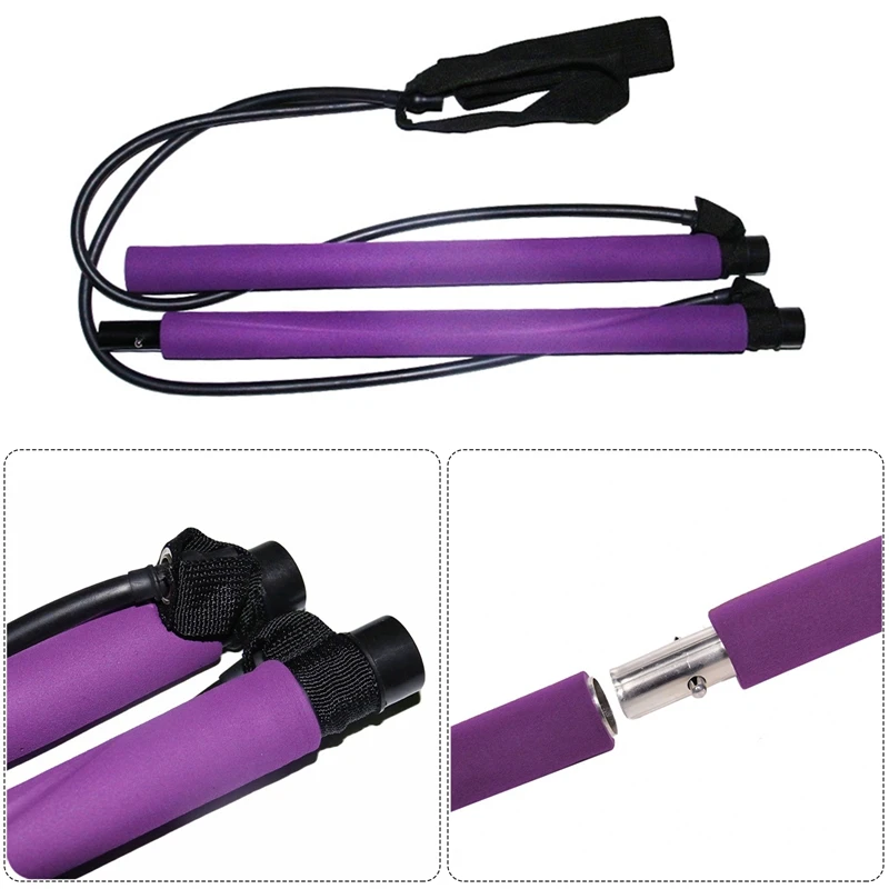 

Pilates Bar Kit For Portable Home Gym Exercise, 2 Latex Exercise Resistance Bands-3 Section Sticks-integrated Fitness Equipment